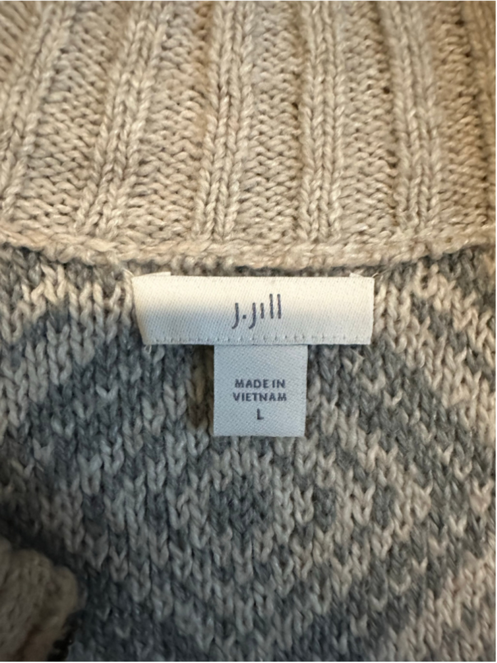 J.Jill Zip-Front Cardigan Sweater, Size Large, Grey and Beige - Picture 2 of 8